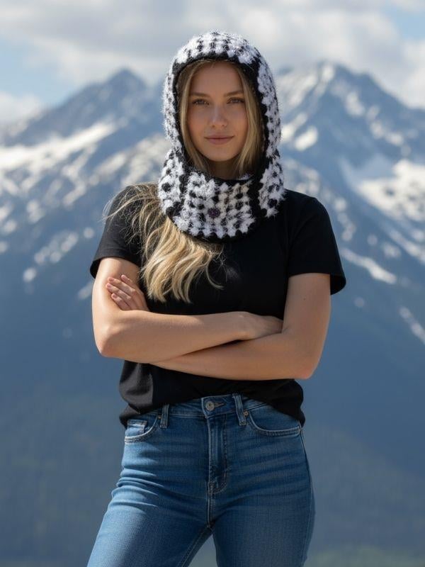 Kadın Handmade El Örgüsü Motifli Balaklava