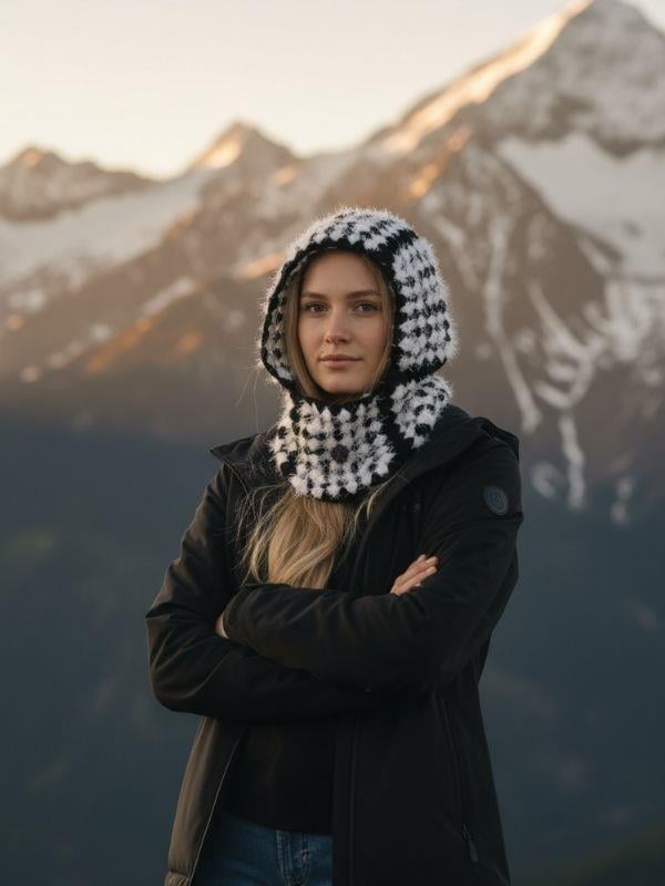 Kadın Handmade El Örgüsü Motifli Balaklava