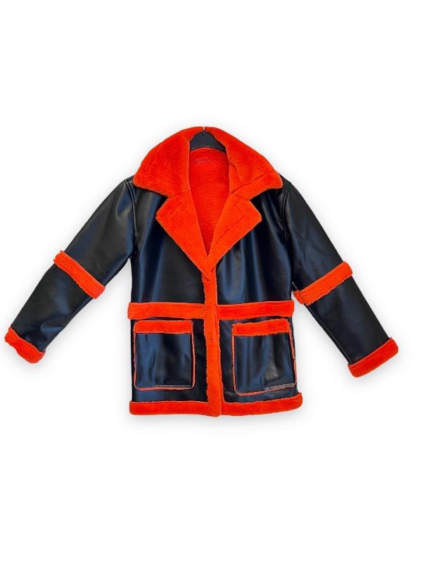 Kadın İçi Turuncu Kürklü Deri Mont