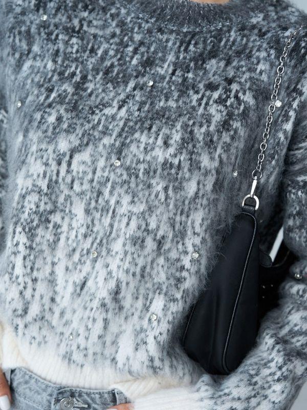 Kadın İki Renk Kalın Taşlı Kazak