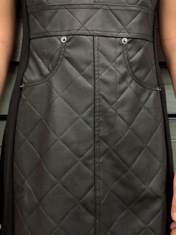 Kadın Önü Arkası Deri Detaylı Midi Boy Elbise