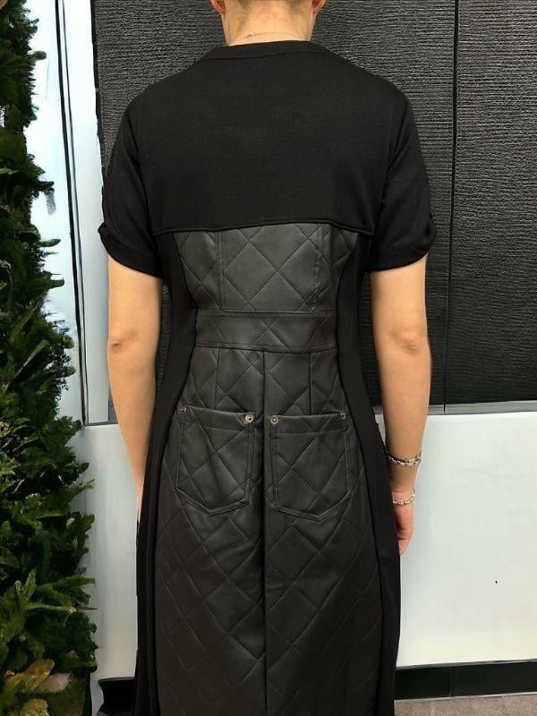 Kadın Önü Arkası Deri Detaylı Midi Boy Elbise