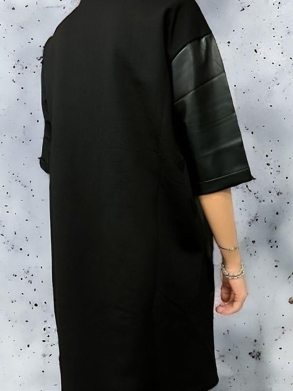 Kadın Önü Deri Parça Detaylı Pamuklu Elbise