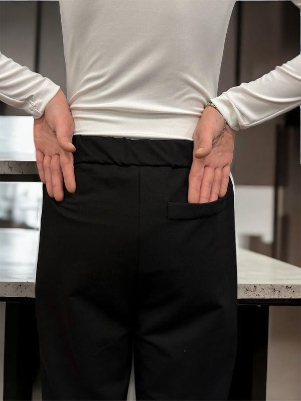 Kadın Önü Deri Yanları Şeritli Arkası Düz Kumaş Tasarım Pantolon