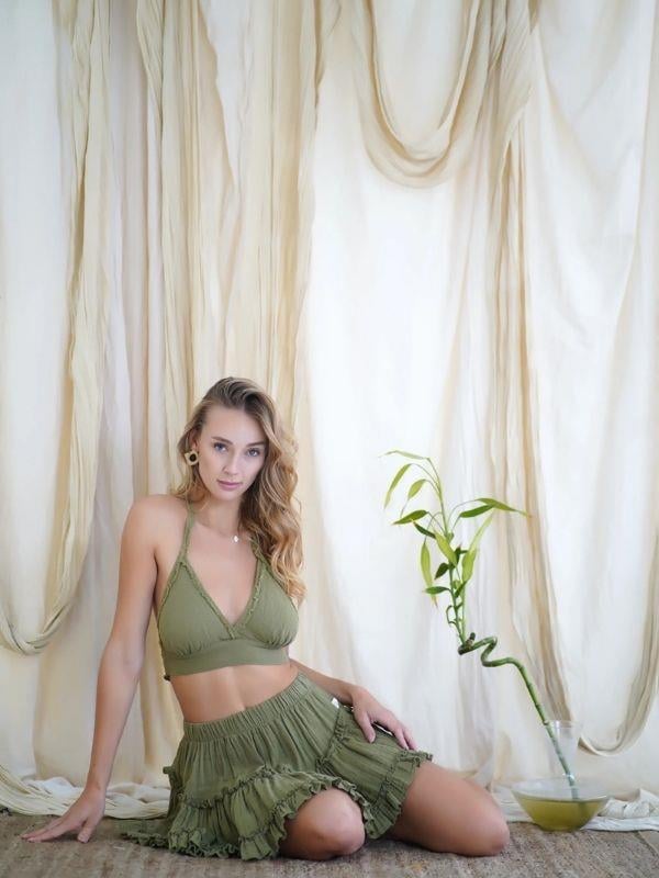 Kadın Standart Beden Müslin Kumaş Üçgen Kesim Bağlamalı Büstiyer