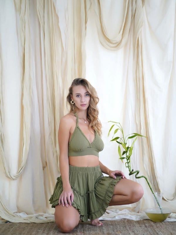 Kadın Standart Beden Müslin Kumaş Üçgen Kesim Bağlamalı Büstiyer