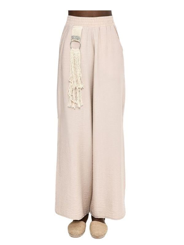 Kadın Yanları Yırtmaçlı Halat Detaylı Geniş Paçalı Tasarım Pantolon