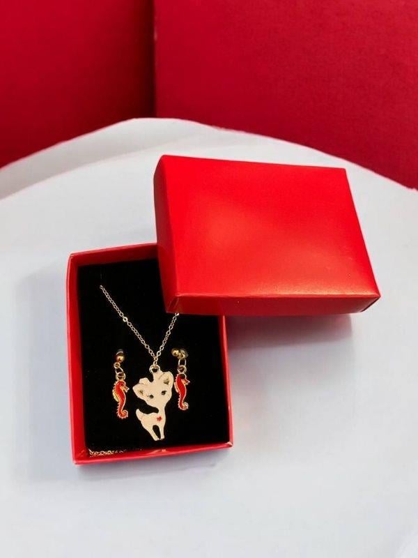 Kedi ve Deniz Atı Charmlı Tasarım Kolye Küpe Set