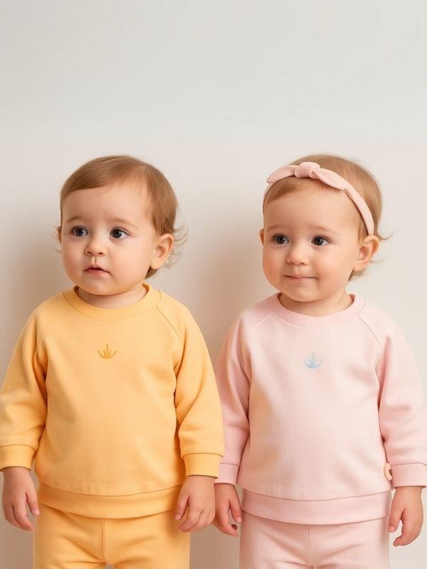 Kız Bebek 2’li Organik Basic Pembe ve Turuncu Sweatshirt Seti