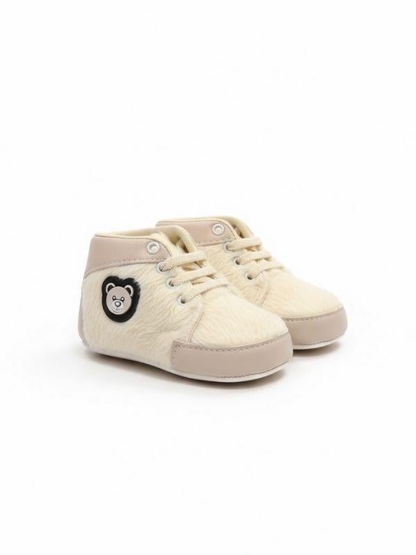 Kız Bebek Ayıcık Desenli Bağcıklı Ayakkabı Görünümlü Patik