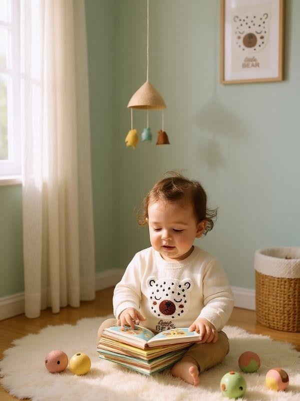 Kız Bebek Ayıcık Punch İşlemeli Sweatshirt