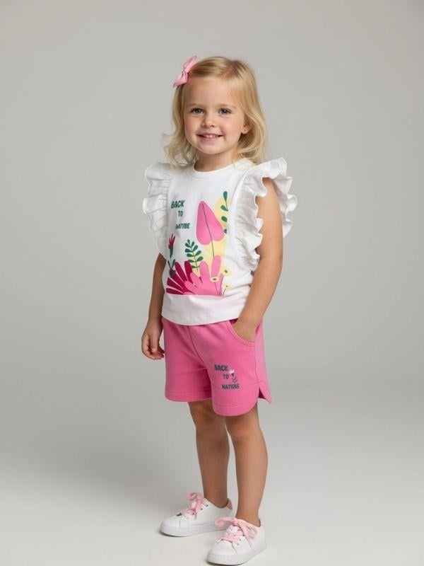 Kız Bebek Baskılı Fırfır Detaylı Şortlu Takım