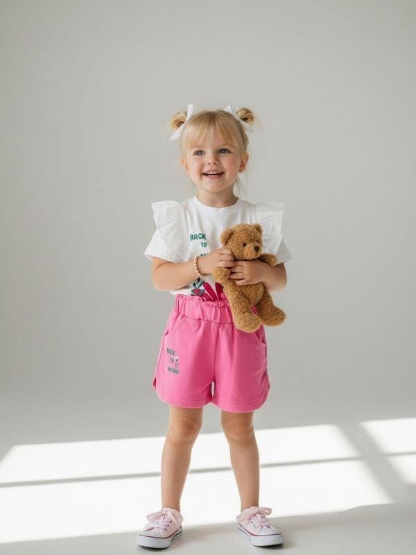 Kız Bebek Baskılı Fırfır Detaylı Şortlu Takım