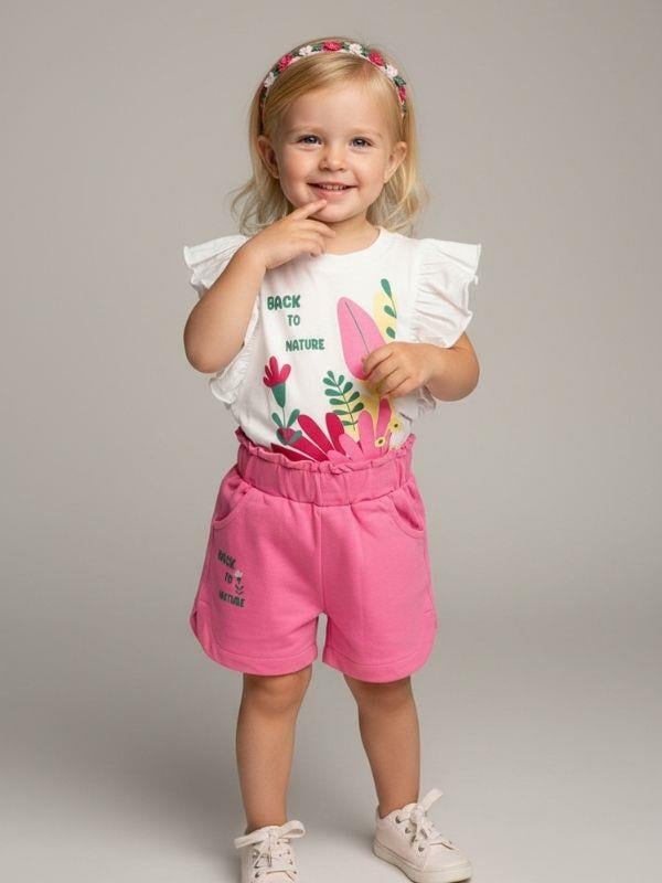 Kız Bebek Baskılı Fırfır Detaylı Şortlu Takım