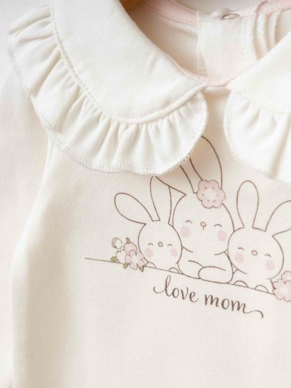 Kız Bebek Bebe Yaka Tavşan Baskılı Organik Eşofman Takım