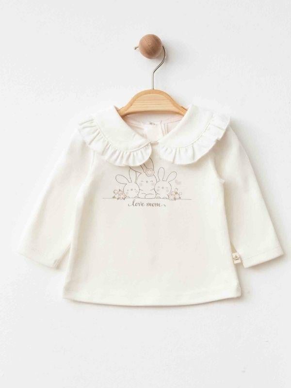 Kız Bebek Bebe Yaka Tavşan Baskılı Organik Eşofman Takım