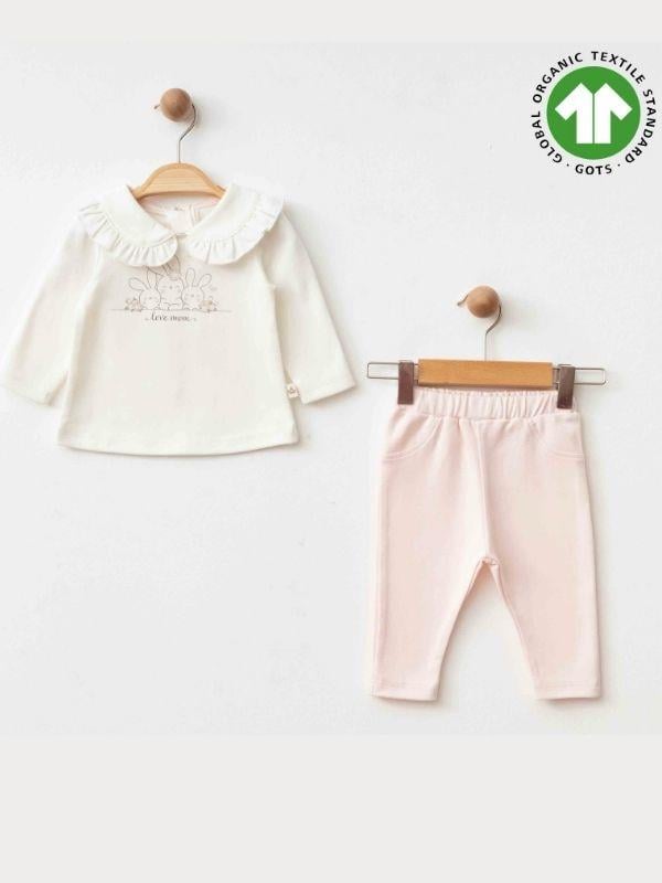 Kız Bebek Bebe Yaka Tavşan Baskılı Organik Eşofman Takım