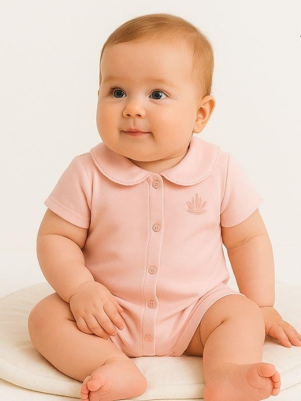 Kız Bebek Bebe Yakalı Organik Pamuklu Kısa Kol Şort Tulum