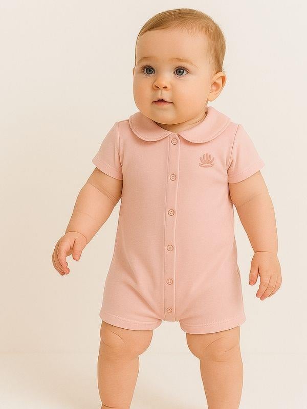Kız Bebek Bebe Yakalı Organik Pamuklu Kısa Kol Şort Tulum