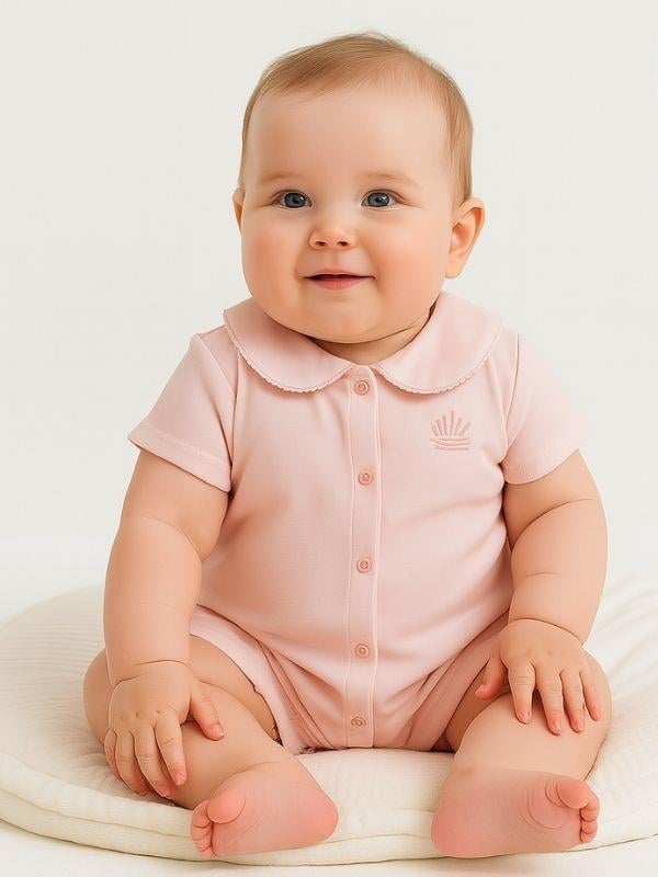 Kız Bebek Bebe Yakalı Organik Pamuklu Kısa Kol Şort Tulum