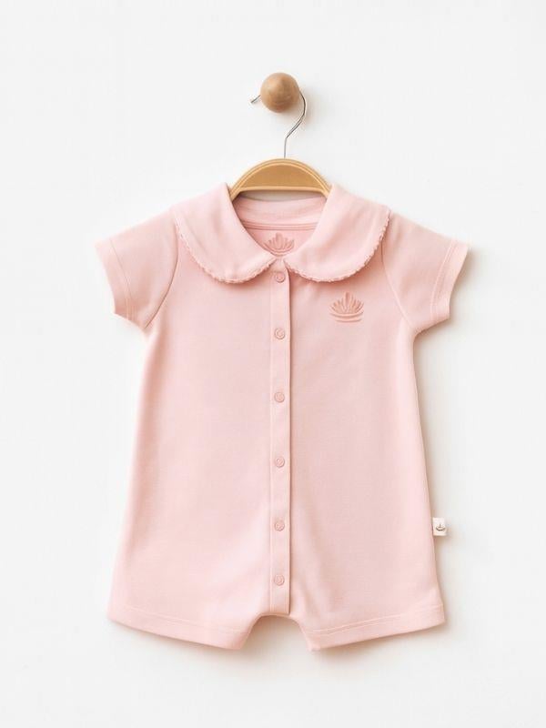 Kız Bebek Bebe Yakalı Organik Pamuklu Kısa Kol Şort Tulum