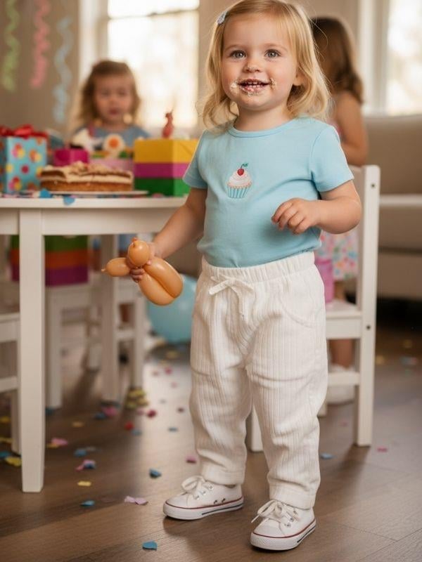 Kız Bebek Bel Lastikli Ekru Pantolon