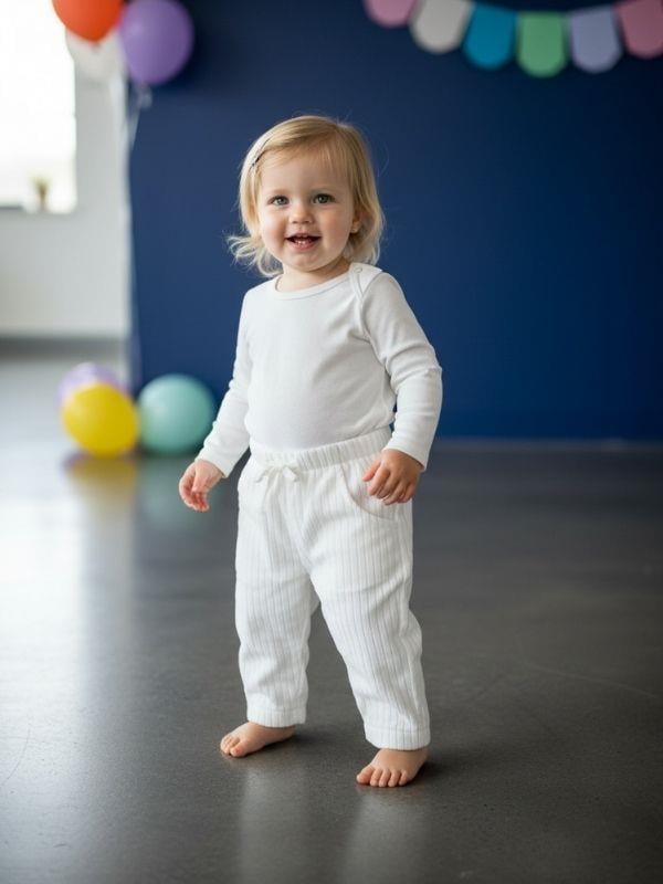 Kız Bebek Bel Lastikli Ekru Pantolon