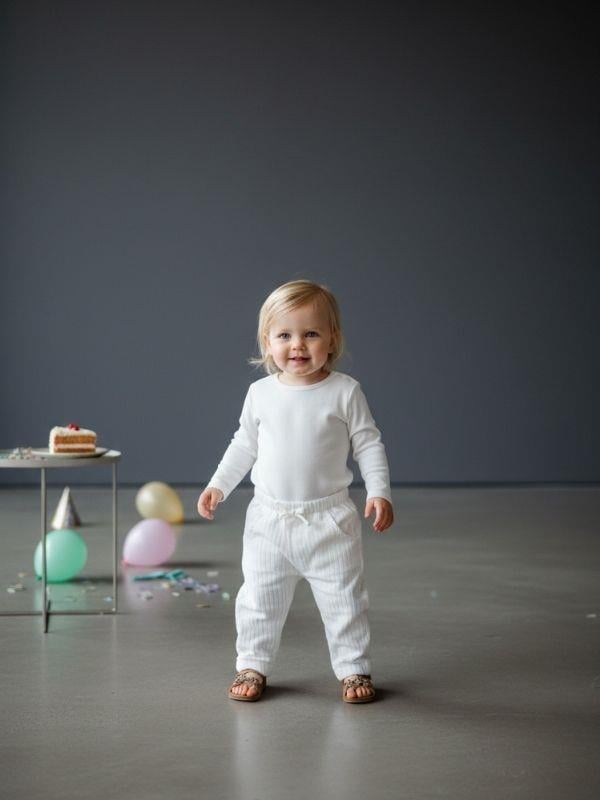 Kız Bebek Bel Lastikli Ekru Pantolon