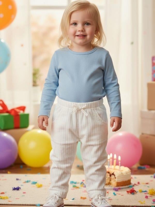 Kız Bebek Bel Lastikli Ekru Pantolon
