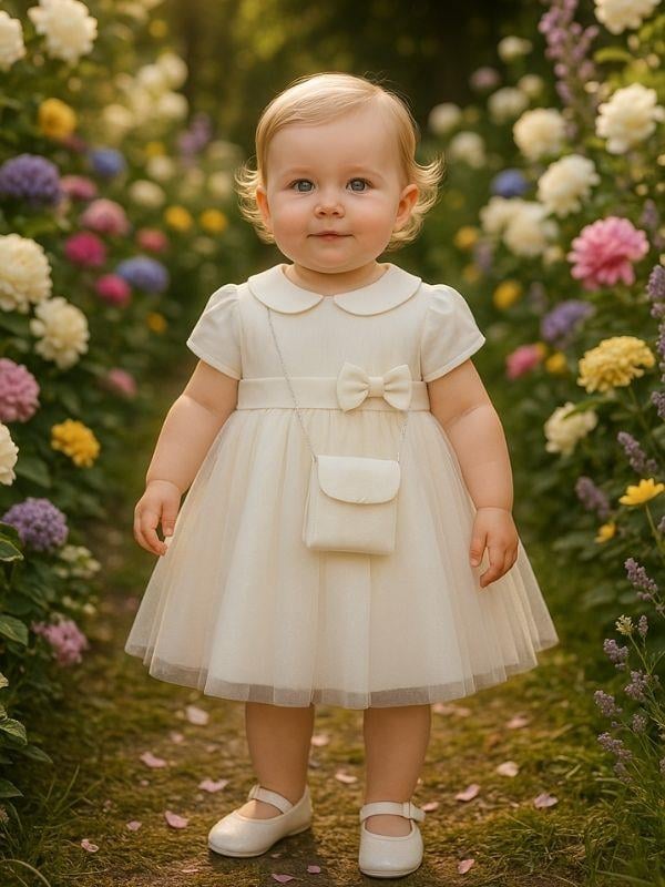 Kız Bebek Beli Fiyonklu Çantalı Abiye Elbise