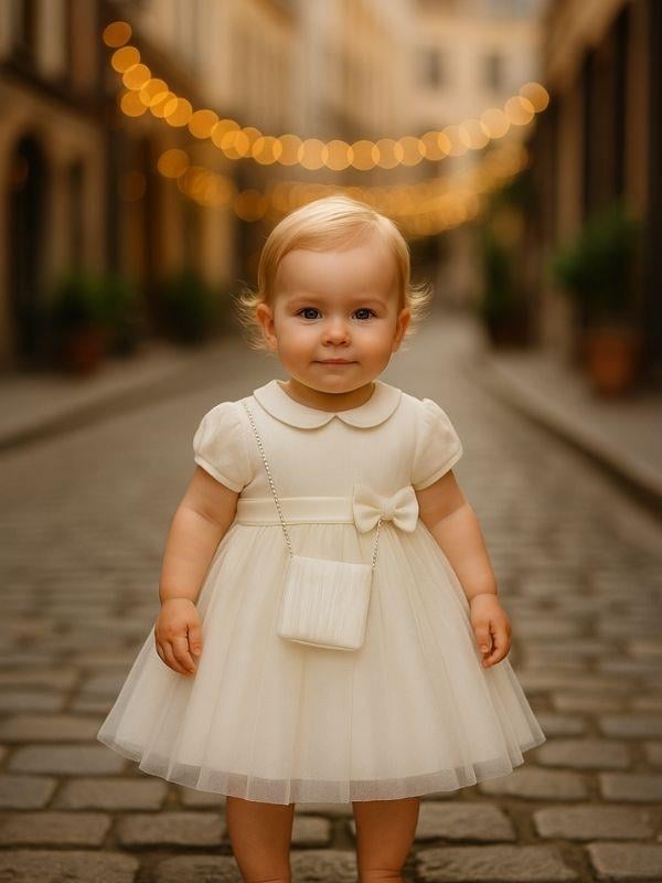 Kız Bebek Beli Fiyonklu Çantalı Abiye Elbise