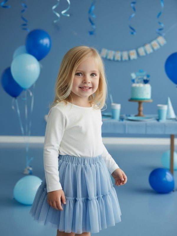 Kız Bebek Beli Lastikli Katkat Mavi Tütü Etek