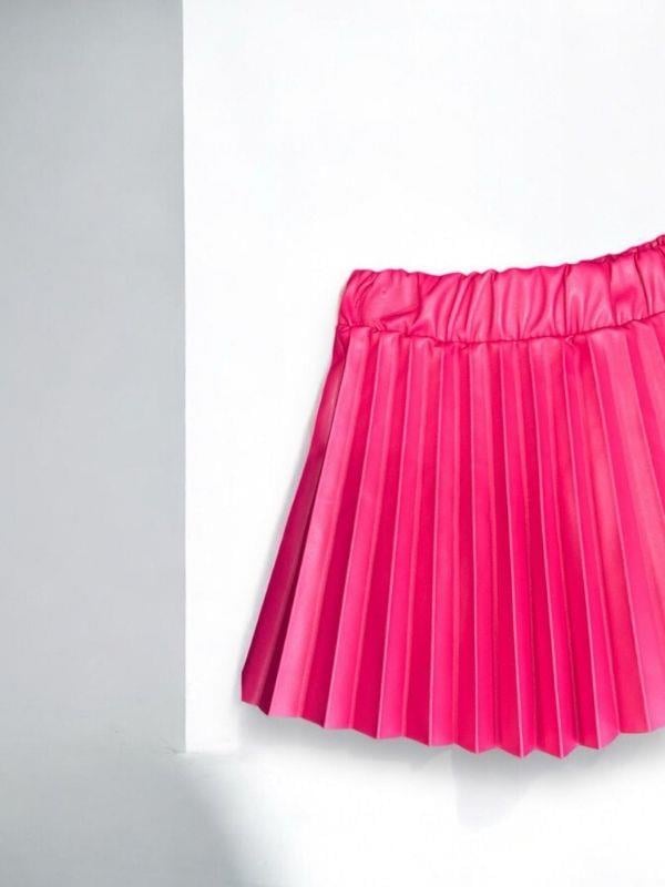 Kız Bebek Beli Lastikli Pilise Deri Etek