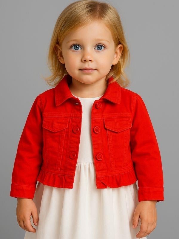 Kız Bebek Cep Detaylı İnce Mevsimlik Ceket