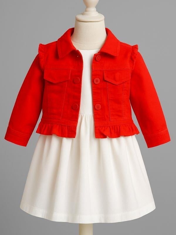 Kız Bebek Cep Detaylı İnce Mevsimlik Ceket