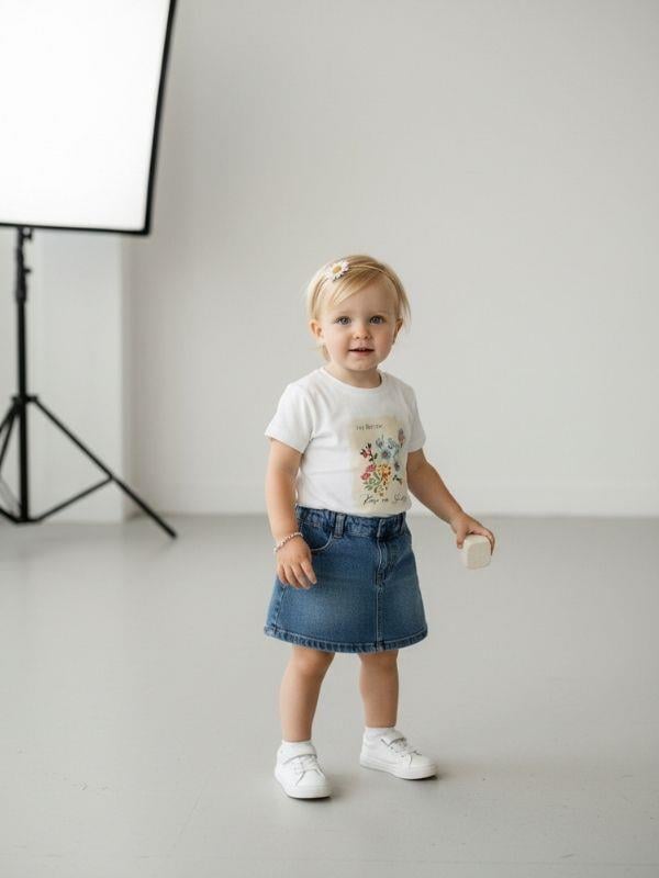 Kız Bebek Çiçek Baskılı Kısa Kollu T-shirt