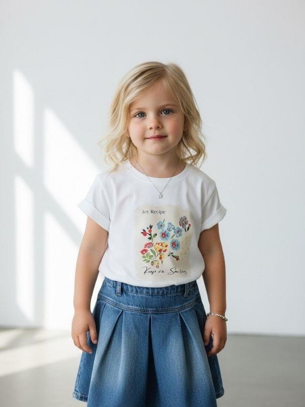 Kız Bebek Çiçek Baskılı Kısa Kollu T-shirt