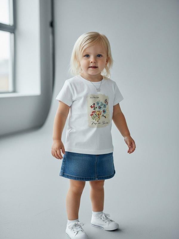 Kız Bebek Çiçek Baskılı Kısa Kollu T-shirt