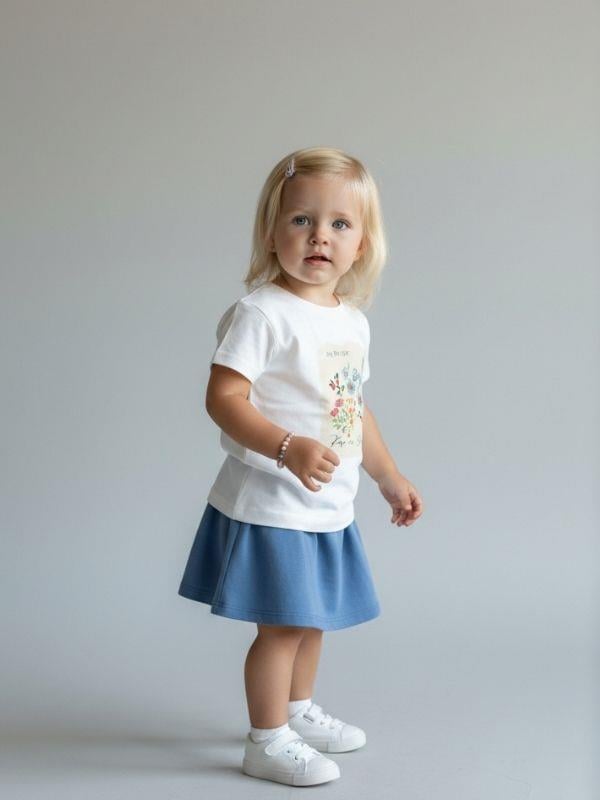Kız Bebek Çiçek Baskılı Kısa Kollu T-shirt