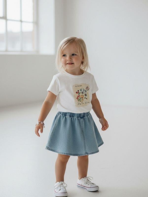 Kız Bebek Çiçek Baskılı Kısa Kollu T-shirt