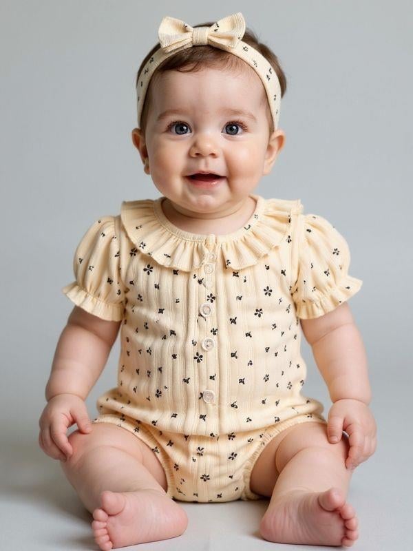 Kız Bebek Çiçek Desenli Bandanalı Şortlu Tulum