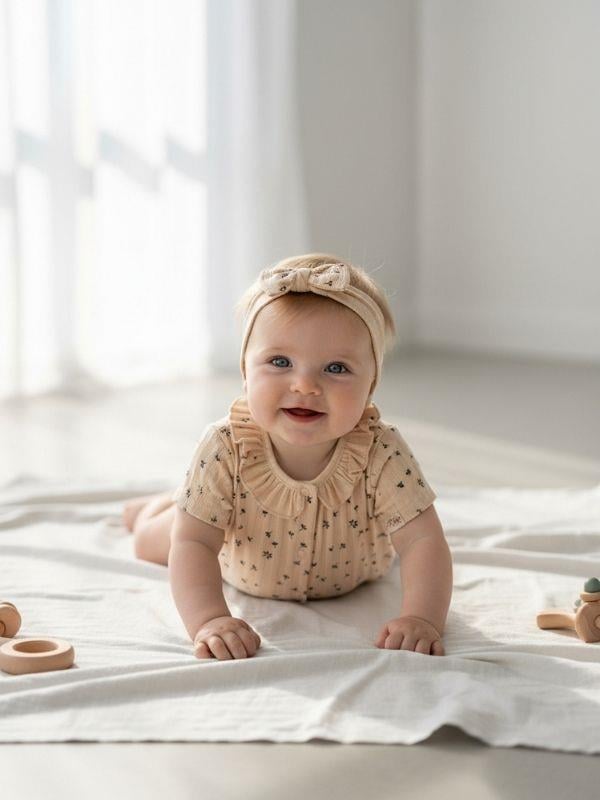 Kız Bebek Çiçek Desenli Bandanalı Şortlu Tulum