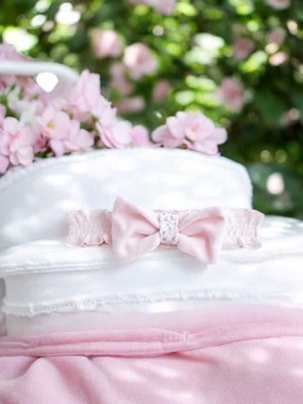 Kız Bebek Çiçek Desenli Emprime Kadife Saç Bantlı Eşofman Takım