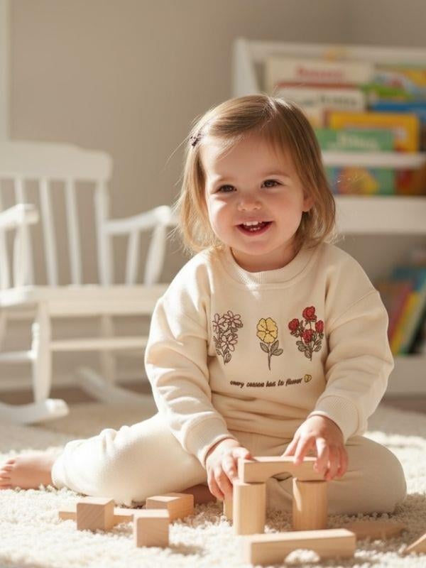 Kız Bebek Çiçek Desenli Eşofman Takım