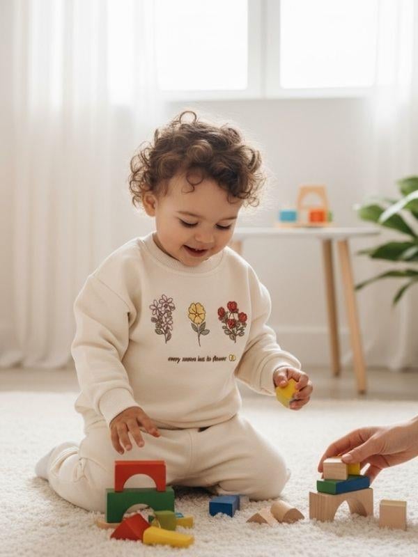 Kız Bebek Çiçek Desenli Eşofman Takım