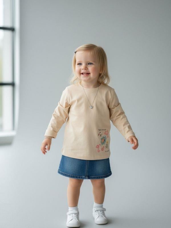Kız Bebek Çiçek Desenli Pamuklu Uzun Kollu Bluz
