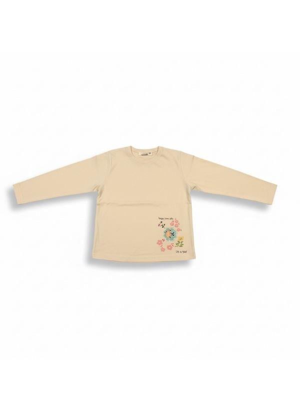 Kız Bebek Çiçek Desenli Pamuklu Uzun Kollu Bluz