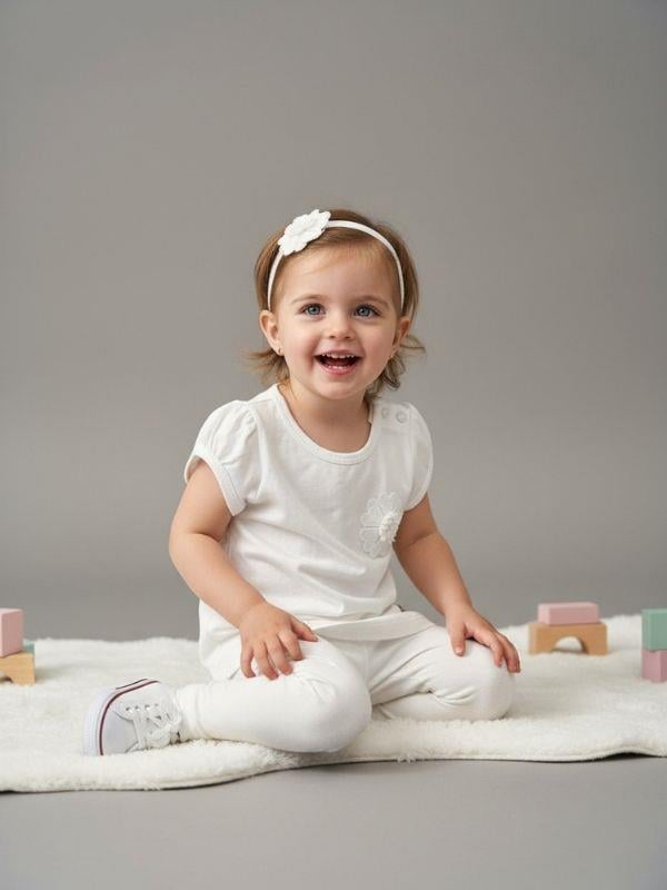 Kız Bebek Çiçek Detaylı Pamuklu T-shirt