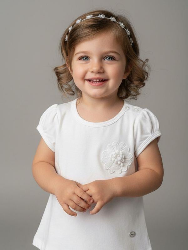 Kız Bebek Çiçek Detaylı Pamuklu T-shirt