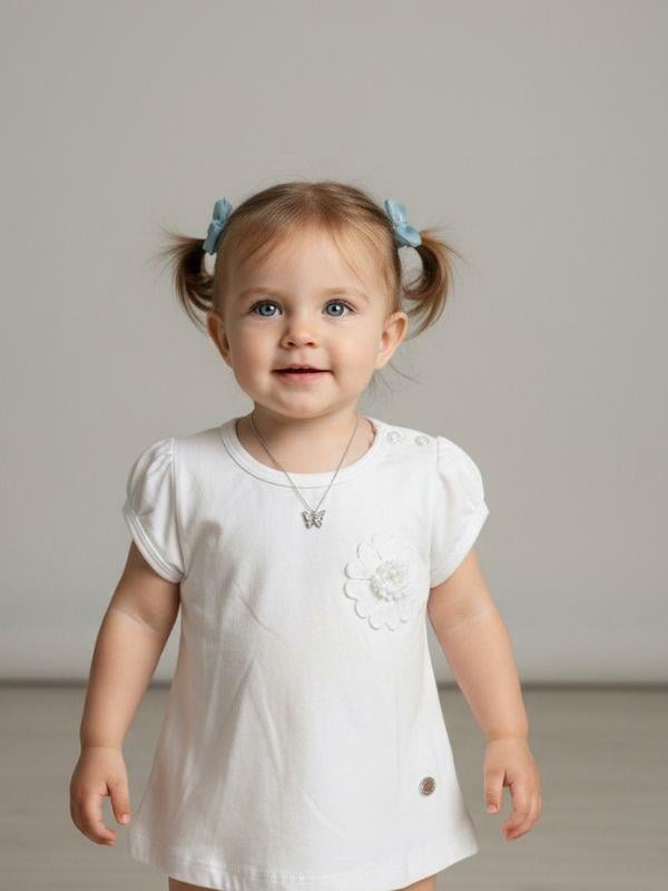 Kız Bebek Çiçek Detaylı Pamuklu T-shirt